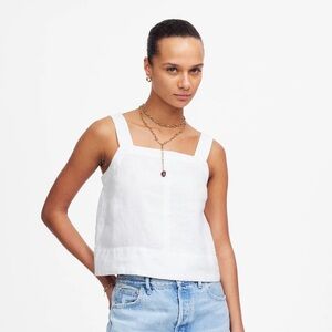 Madewell Contrast-Stitch Squareneck Top in 100% Linen
XL